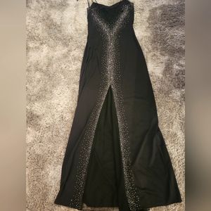 Black, sequined, spaghetti strap evening dress